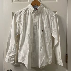 Tommy Hilfiger Shirt Men's M Vintage Beige Long Sleeve Button Up Lion Badge